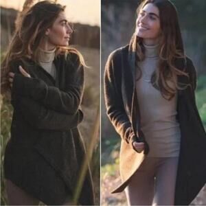 Betabrand Brown Black Sheep Wool Wrap Cardigan Sweater